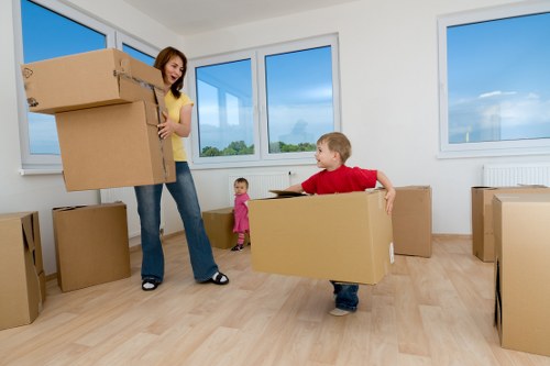 Packed boxes prepared for house removals in Stepney