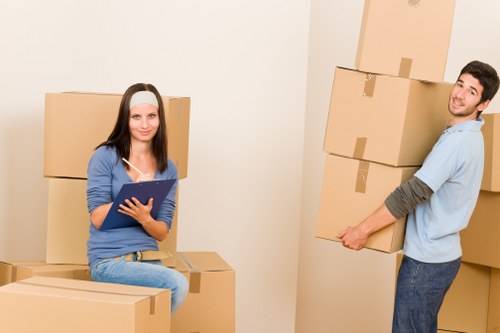 Boxes and furniture organised for a Stepney home move